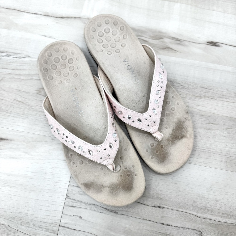 Vionic Lucia Women's Toe-post Orthotic Sandal Sz 11 pink embellished Jewel